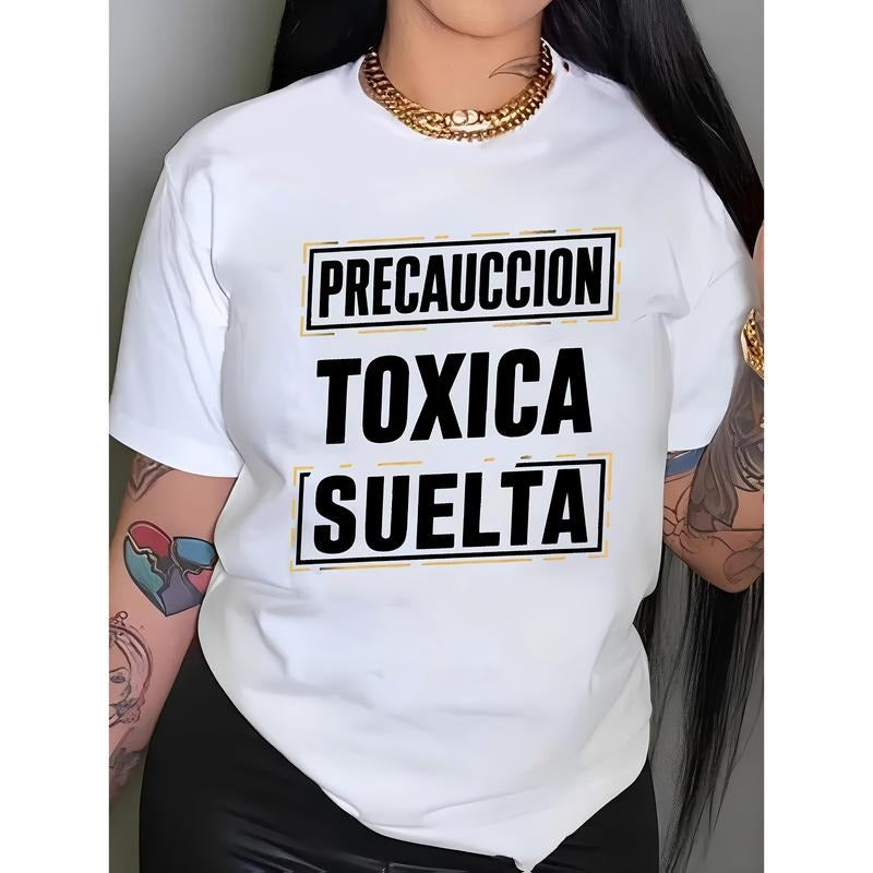 Personality Declaration Letter Print T-Shirt, Casual Crew Neck Short Sleeve Top for Spring And Summer, Women'S Apparel...