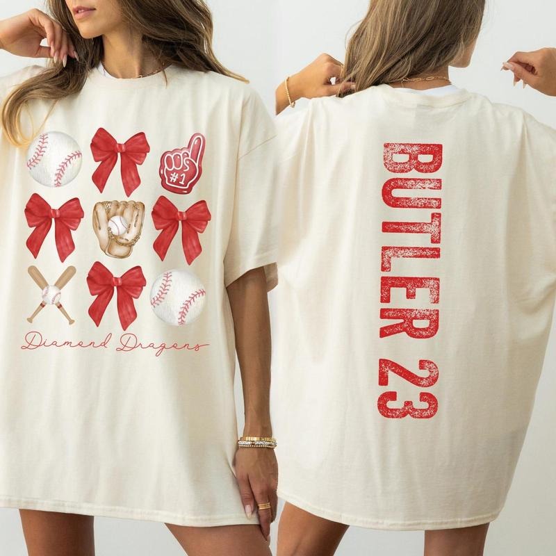 Personalized Baseball Mama Shirt with Bow, Team Mom T Shirt with Kid Name number, Mascot Custom Jersey, Tball Mom Shirt,...