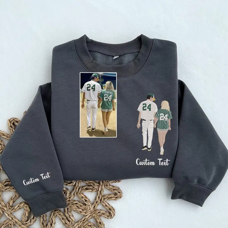Personalized Couple Portrait Sweatshirt Embroidered