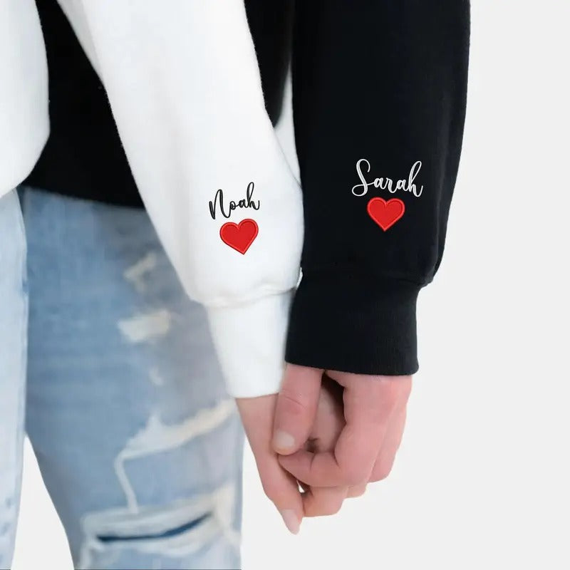Personalized Couples Embroidered Hoodie - Valentine's Gift Sweatshirt - Fabric, Cotton T-Shirts | HypeDripTees.com