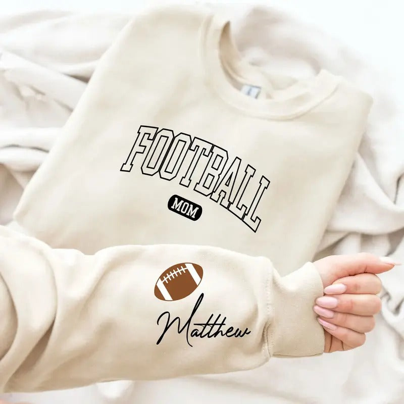 Personalized Football Mom Sweatshirt with Player's Custom Name, Football Mama Hoodie, Football Mom Hoodie with Son's Name...