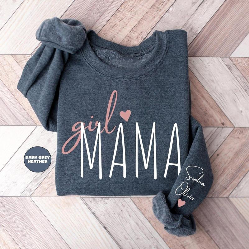 Personalized Girl Mama Sweatshirt, Custom Mom Of Girls Hoodie, New Mama Outfit, Baby Announcement Momma Clothing, Cute...
