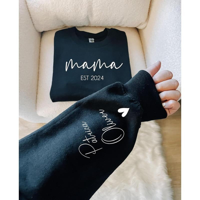 Personalized Mama Sweatshirt With Kids Names Sleeve, Est Date Mom Outfit, Custom Momma Hoodie, Gift For Mother, Names On...