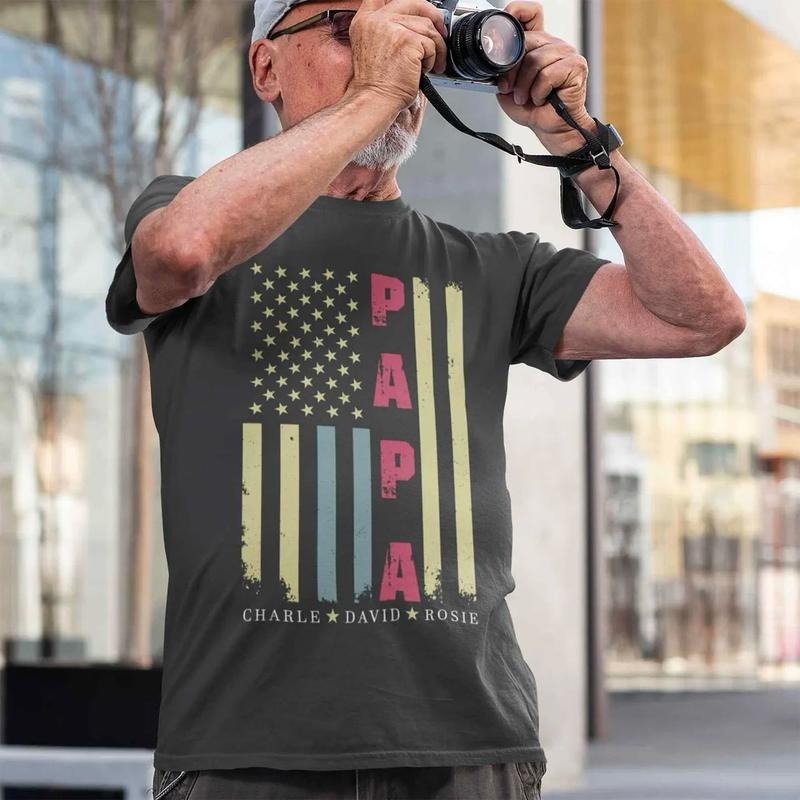 Personalized Papa Shirt, Dad Sweatshirt, Papa Shirt With Names, American Flag US Papa Shirt, Fathers Day Gift, Grandpa...