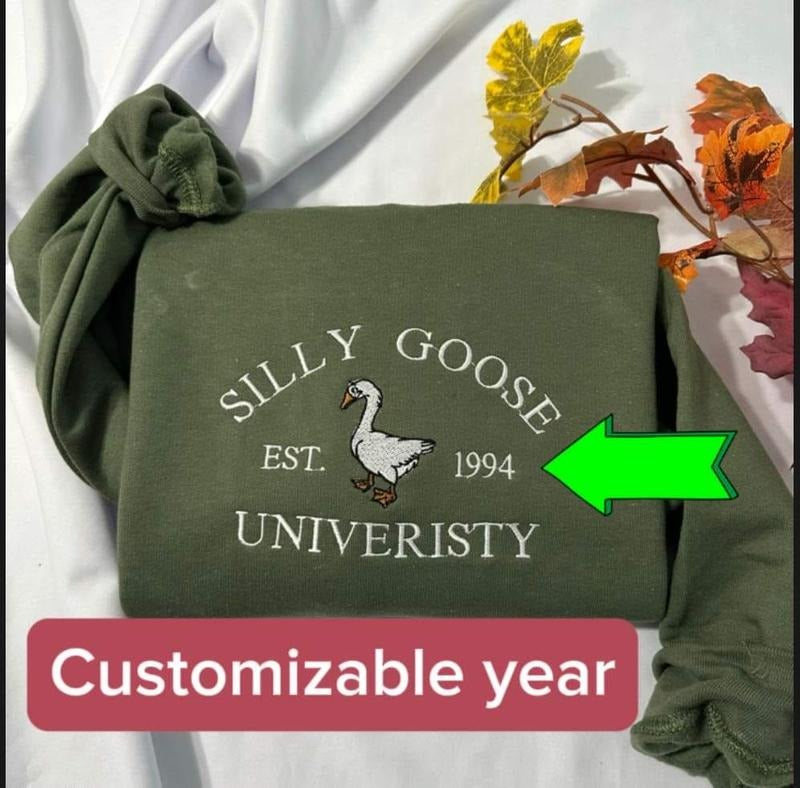 Personalized Silly Goose University embroidered sweatshirt, Casual embroidered crewneck T-Shirts, Hoodie | HypeDripTees.com