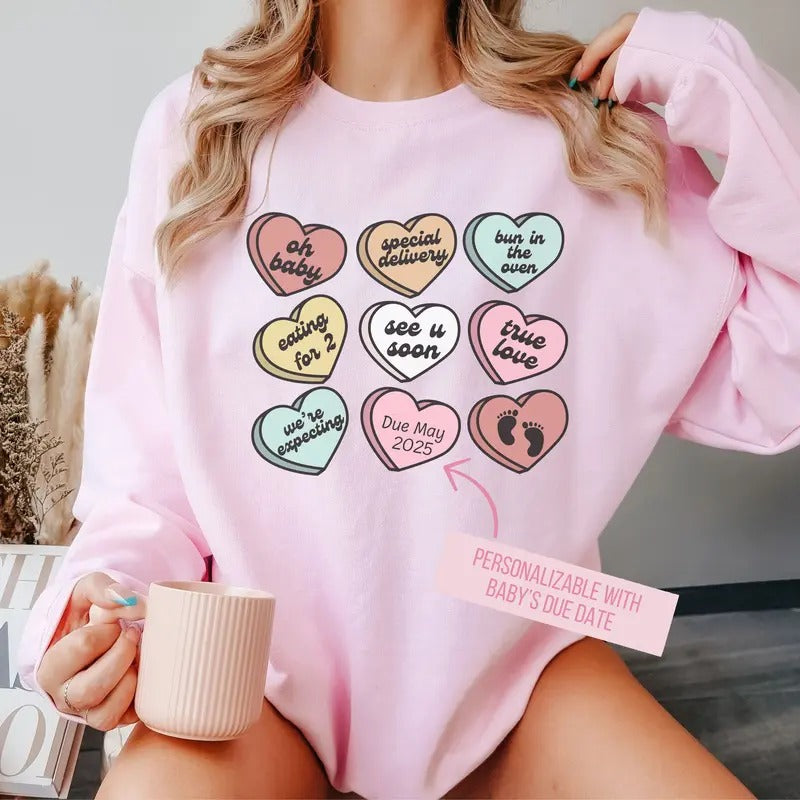 Personalized Valentine's Day Pregnancy Announcement Sweatshirt, Valentine Baby Reveal, Pregnancy Valentine Sweatshirt,...