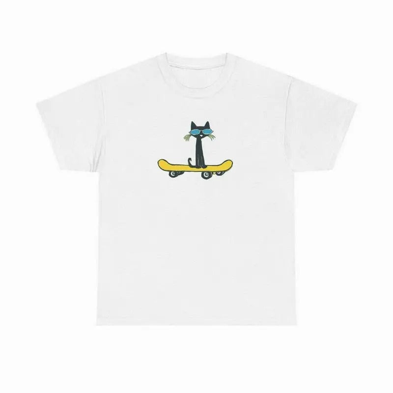 Pete The Cat On Skateboard T-Shirt Cotton Tshirt, Uniex Cotton Shirt Hoodie, Sweatshirt | HypeDripTees.com