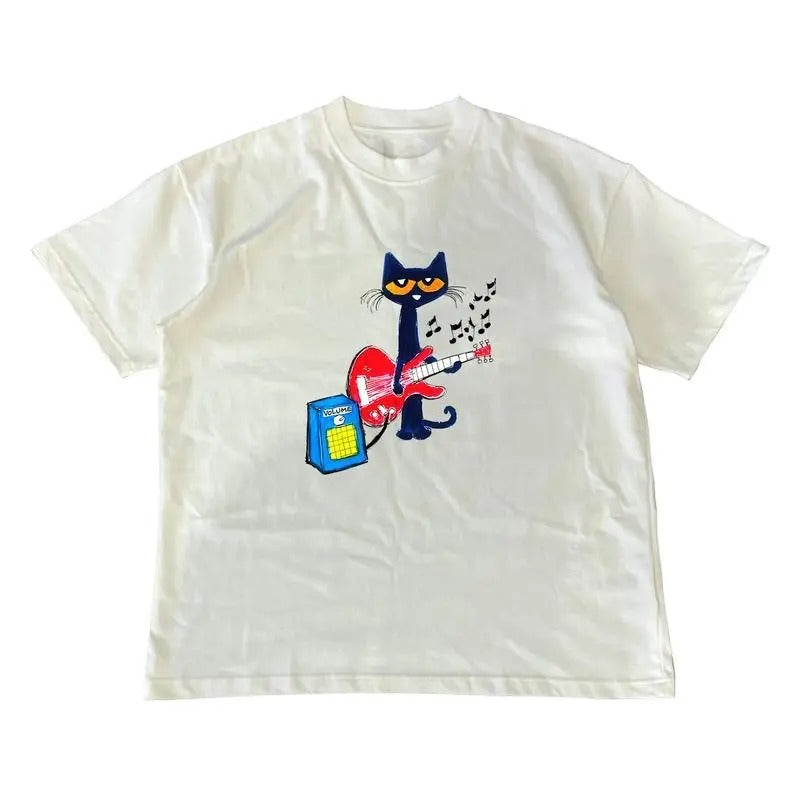 Pete the Cat Playing Guitar Shirt, Baby Tee Graphic Shirt - Y2k Graphic Tees
