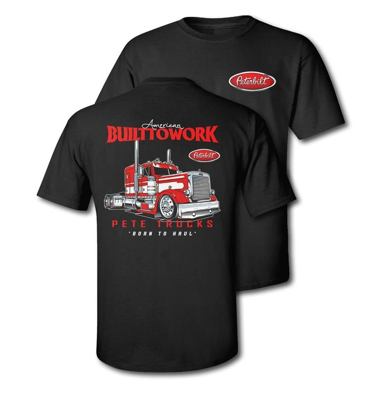 Peterbilt "Built To Work - Born To Haul" American Patriot Truck T-Shirt, Engine Design Comfortable Crewneck Unisex Top...