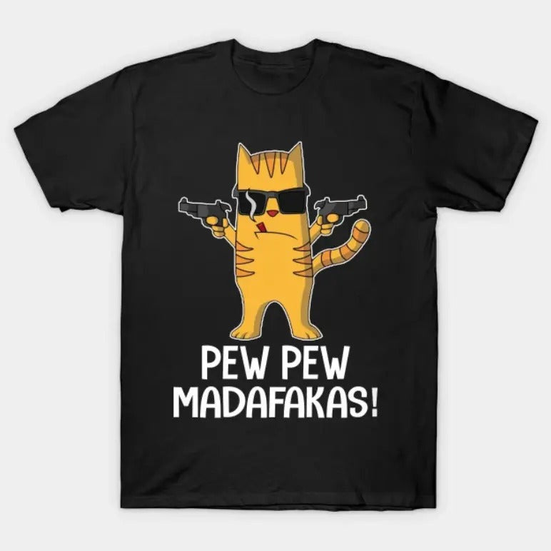 Pew Pew Madafakas Cat Crazy Vintage Graphic Tees, Meme Cringe Funny Dumb Shirt, y2k Clothing, Unisex Vacation Outfits Top...
