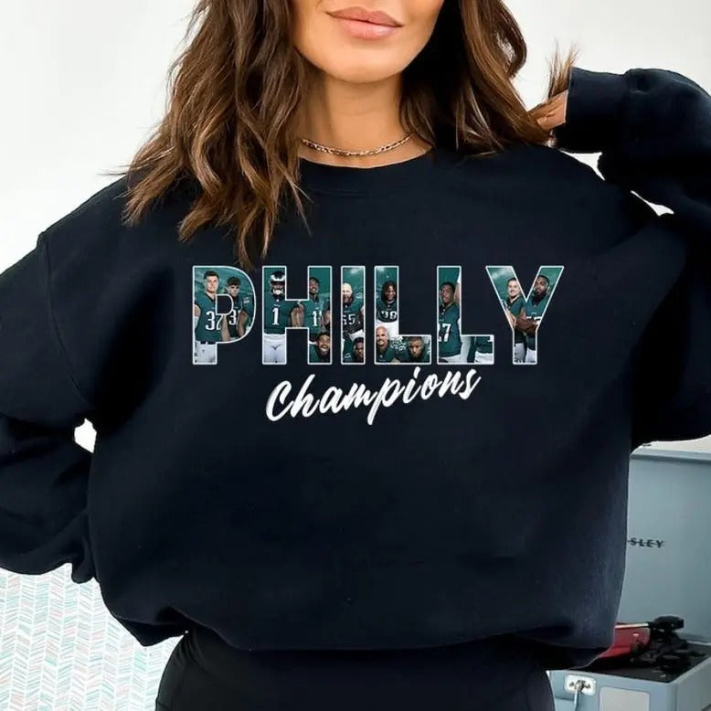 Philadelphia Football Champions Players Typo Unisex Crewneck Sweatshirt, Philly Football Hoodie, Football Retro Shirt,...