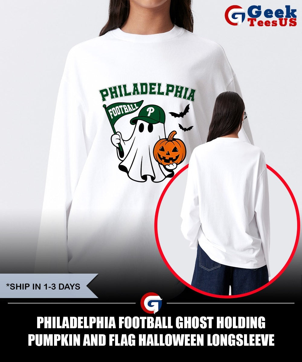 Philadelphia Football Ghost Holding Pumpkin and Flag Halloween shirt