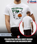 Philadelphia Football Ghost Holding Pumpkin and Flag Halloween shirt