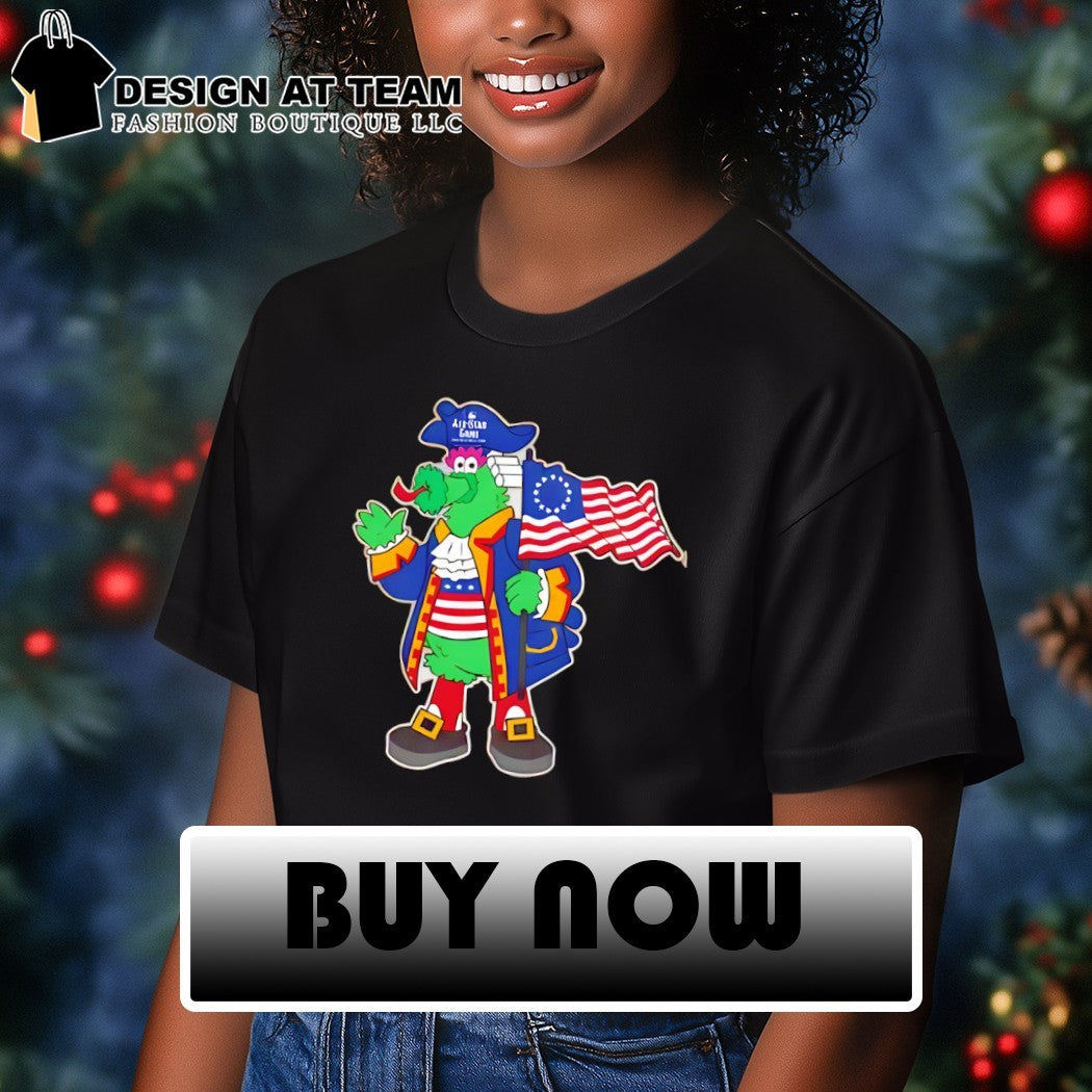 Phillie Phanatic holding American flag Philadelphia Phillies Baseball MLB 2026 All Star Game shirt