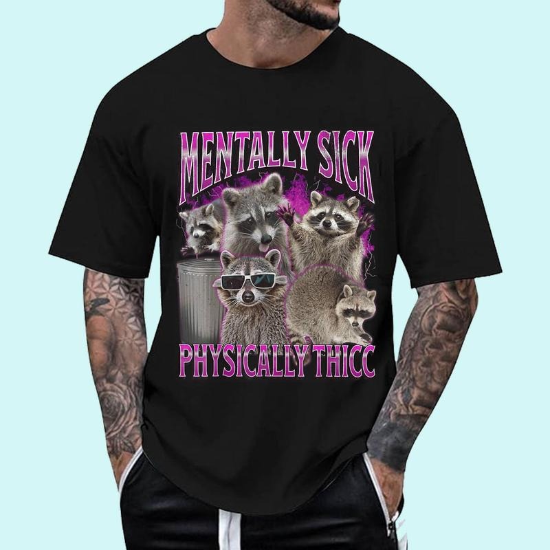 Physically Thicc Funny Raccoon Meme Bootleg Graphic 90s Unisex T-Shirt, Cotton 100%, Top Trending Fashion Hoodie, Sweatshirt