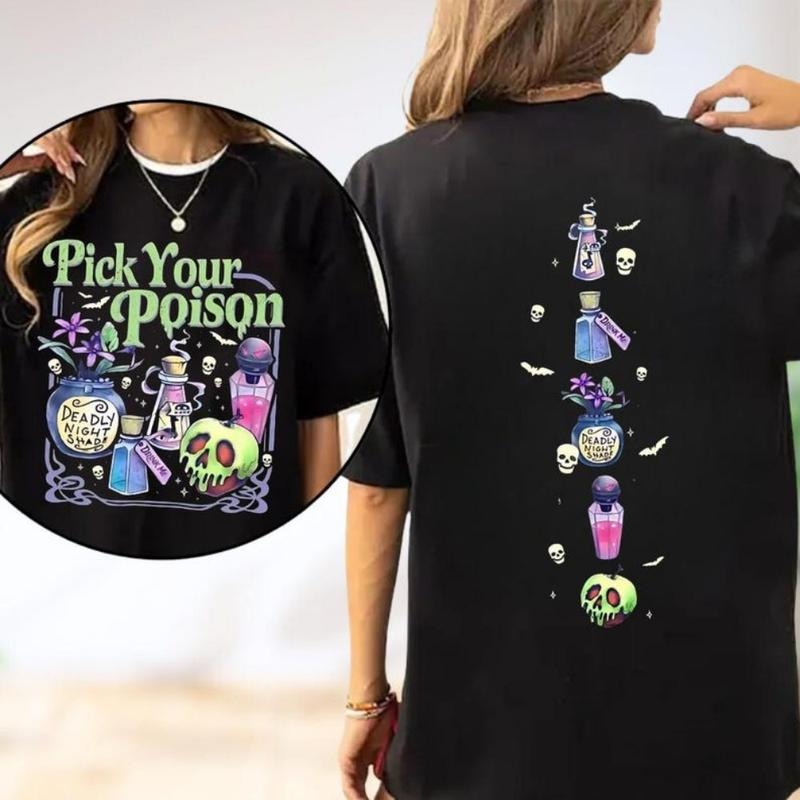 Pick Your Poison 2 Sides Shirt, Princess Halloween Shirt, Villains Cartoon Shirt, Spooky Season Shirt, Retro Halloween...