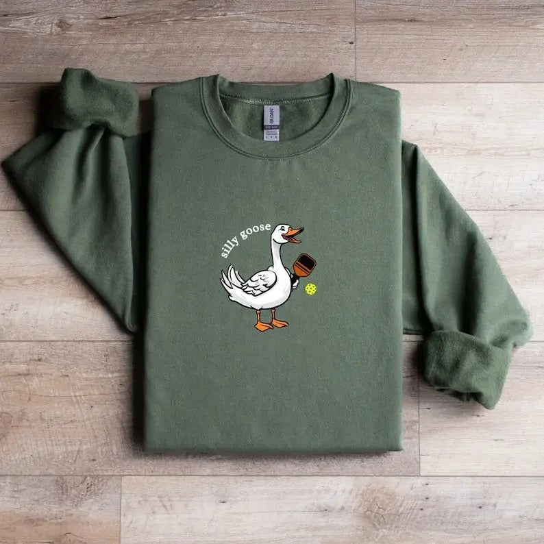 Pickleball Sweatshirt with Silly Goose Graphic Shirt, Unisex Athletic Pullover Hoodie, Perfect Gift for Pickleball Lovers...