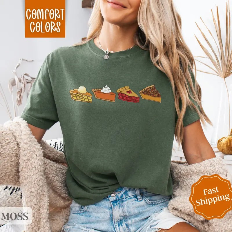Pie Shirt Comfort Colors, Thanksgiving Shirt, Fall Womenswear Oversized Crewneck Hoodie, Sweatshirt | HypeDripTees.com