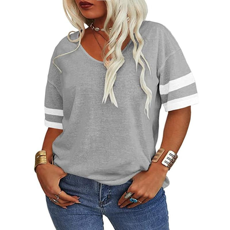 PiePieBuy Womens Plus Size Tops Summer Short Sleeve V Neck T Shirt Loose Casual Tunics Blouses, Yellow-a, 4X-Large...