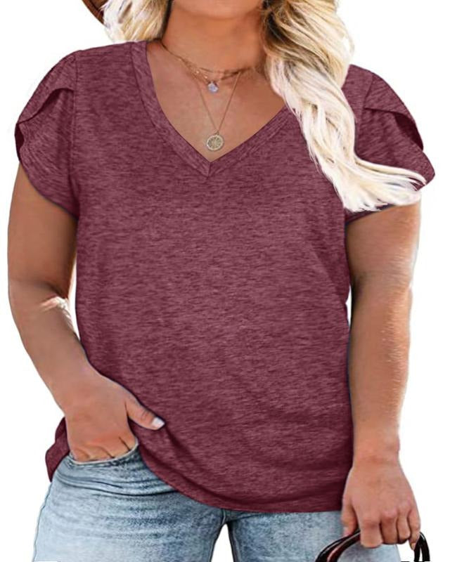 PiePieBuy Womens Plus Size Tops Summer Short Sleeve V Neck T Shirts Sexy Criss Cross T-Shirt Casual Loose Cotton Tees...