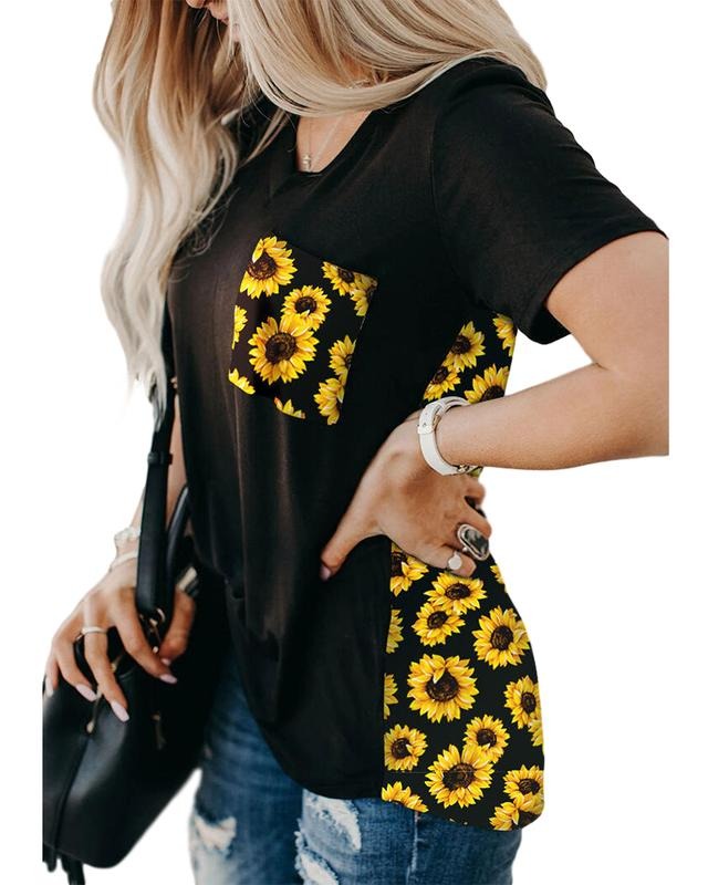 PiePieBuy Womens Summer V Neck T Shirts Short Sleeve Leopard Print Tunic Tops Tees with Pockets Hoodie, Sweatshirt