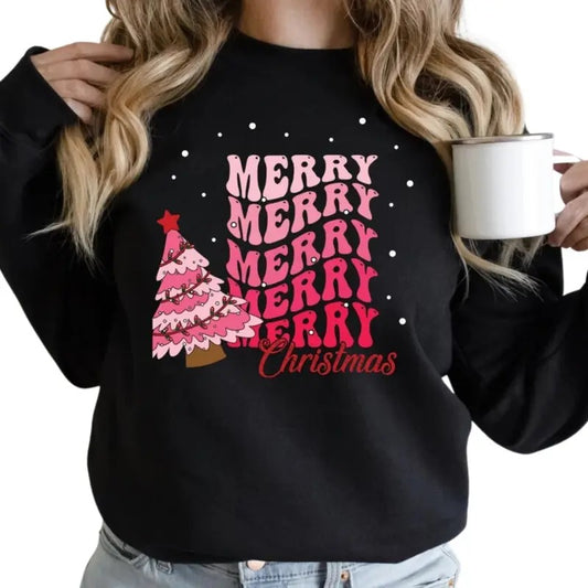 Pink Tree Merry Christmas Sweatshirt, Christmas Tree shirt, Holiday T-shirt for Women, Winter Sweatshirt, Christmas Crewneck, Christmas T-shirt