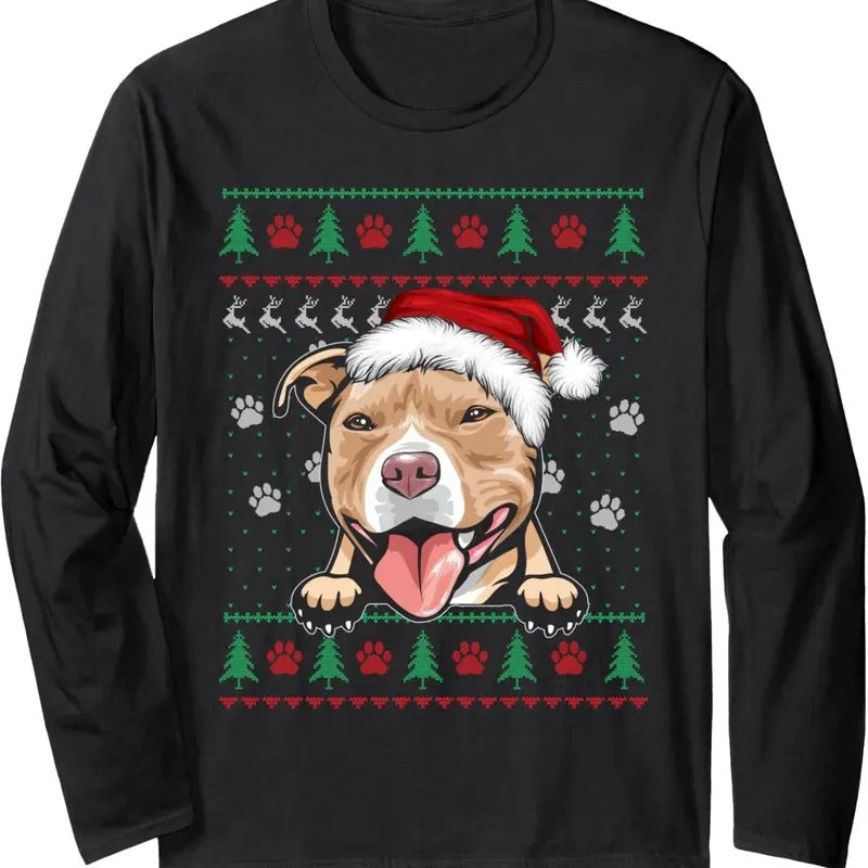 Pitbull Christmas Ugly Sweater Funny Pit Bull Lover Long Sleeve T-Shirt Hoodie, Sweatshirt | HypeDripTees.com