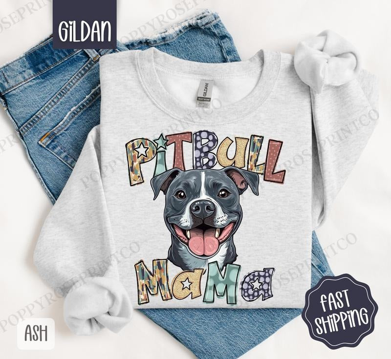 Pitbull Mama Sweatshirt, Mama Women's Crewneck, Cute Dog Mom Women's Sweatshirt T-Shirts, Hoodie | HypeDripTees.com