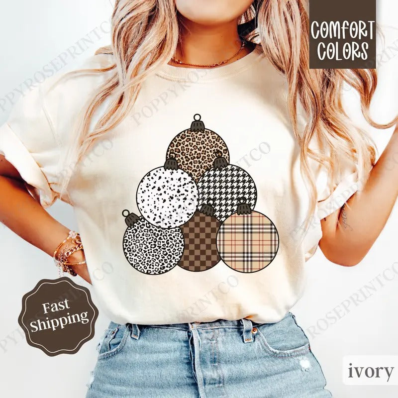 Plaid Christmas Ornament Shirt, Preppy Christmas Tee,  Womens Holiday Tshirt Hoodie, Sweatshirt | HypeDripTees.com