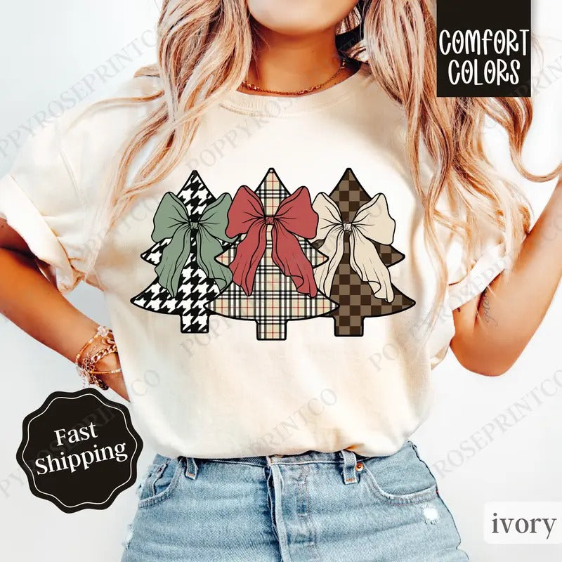 Plaid Christmas Tree Shirt, Preppy Christmas Tee,  Womens Holiday Tshirt Hoodie, Sweatshirt | HypeDripTees.com