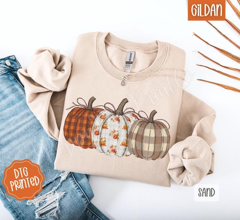 Plaid Floral Pumpkins Sweatshirt, Trendy Women's Fall Crewneck T-Shirts, Hoodie | HypeDripTees.com