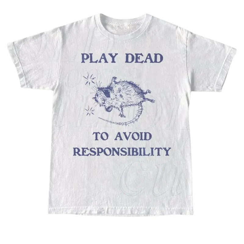 Play Dead To Avoid Responsibility Retro Tshirt, Rat Silly Joke Shirt, Possum Gag Shirt, Funny Unisex Adult Graphic Tee,...