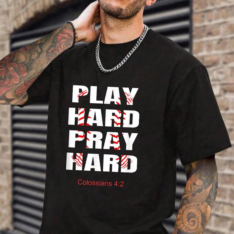 Play Hard Pray Hard Christian Athletic Shirt Casual Style Crew Neck Short Sleeve T-Shirt Tops Trendy for Unisex, Perfect...