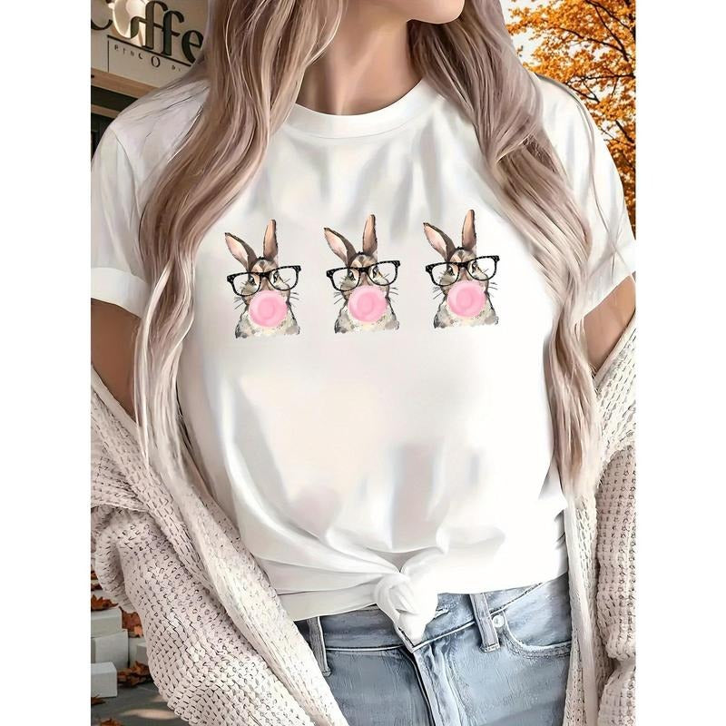 Playful and Adorable T - Shirt: Cute Bunny Trio with Bubblegum and Glasses Graphic Hoodie, Sweatshirt | HypeDripTees.com
