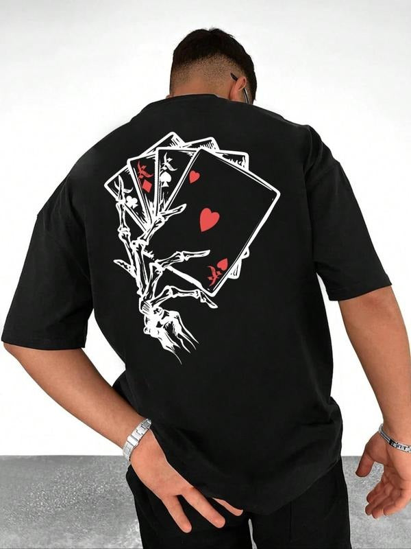 Men's Plain / Playing Card Print Round Neck Graphic Tee, Regular Fit Casual Comfy Half Sleeve T-shirt for Summer, Men's...