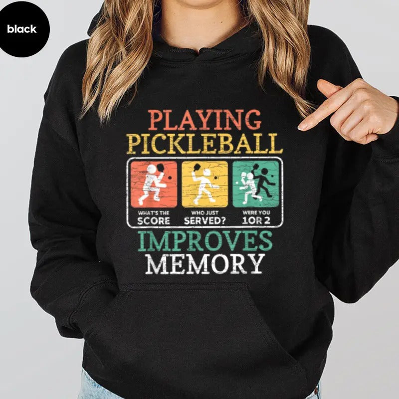 Playing Pickleball Improves Memory Hoodie Casual Street Style Fleece Fabric Pullover Sweatshirt for Women for Men,...