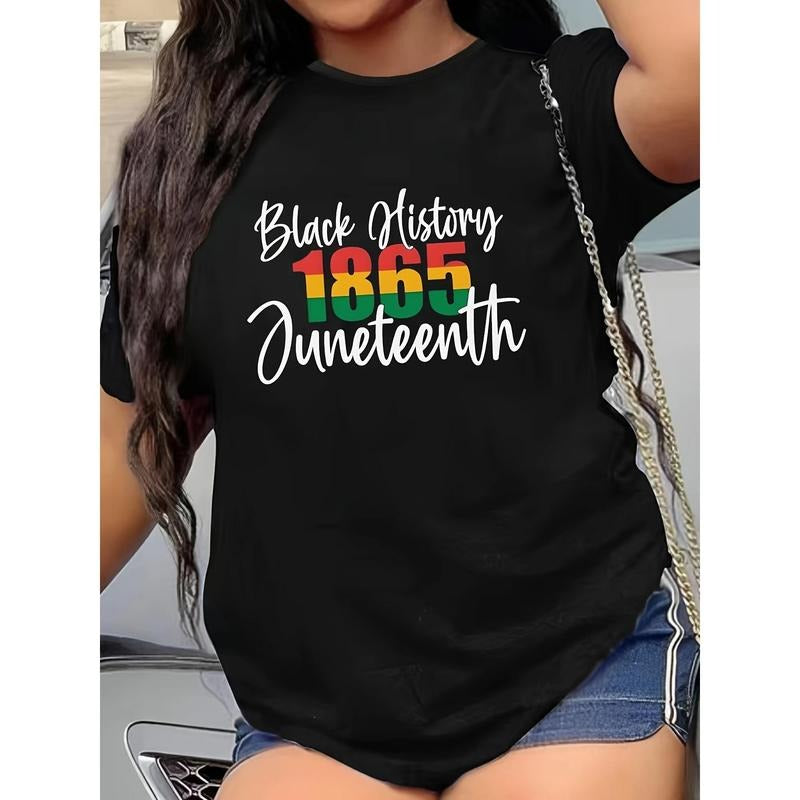 Plus Size 1865 Print T-shirt, Casual Short Sleeve Crew Neck Top For Spring & Summer, Women's Plus Size Clothing Hoodie,...