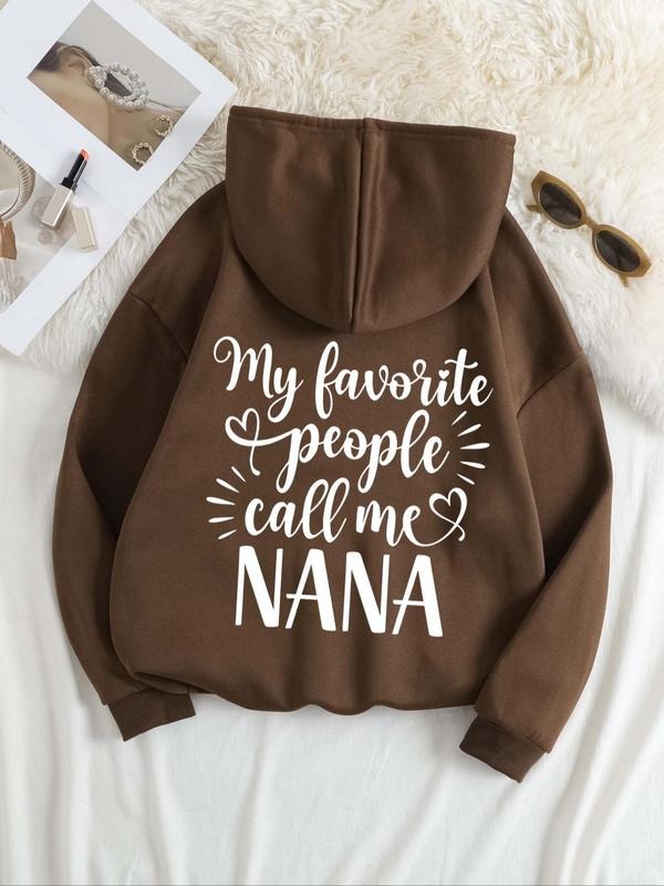 Plus Size Letter & Heart Print Drop Shoulder Hoodie, Casual Drawstring Pocket Hooded Sweatshirt for Daily Holiday Outdoor...