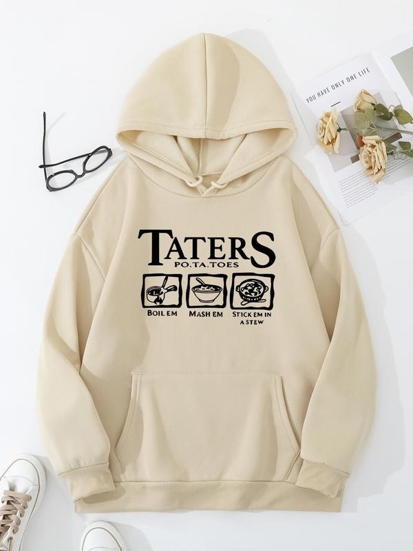 Plus Size Letter  Print Drop Shoulder Drawstring Graphic Hoodie, Fashion Casual Kangaroo Pocket Hooded Sweatshirt for...
