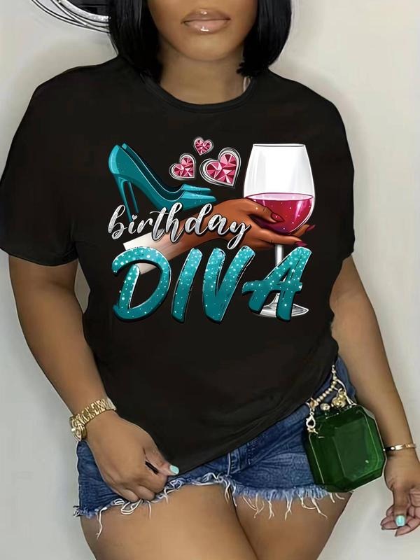 Plus Size Letter Graphic Round Neck Tee, Fashion Casual Crew Neck T-Shirt for Daily Holiday Vacation Outdoor Wear, Women...