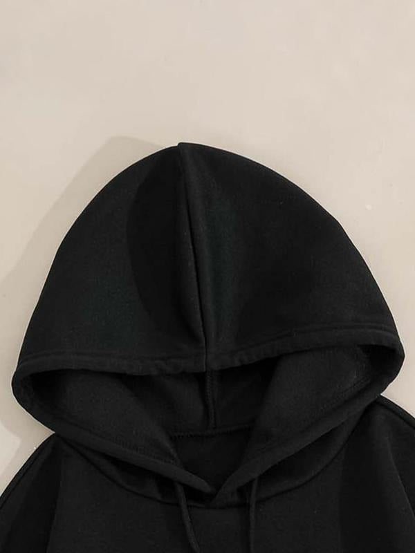 Plus Size Letter Print Drop Shoulder Drawstring Hoodie, Fashion Casual Kangaroo Pocket Hooded Sweatshirt for Daily...
