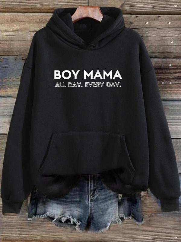 Plus Size Letter Print Drop Shoulder Hoodie, Casual Drawstring Pocket Hooded Sweatshirt for Fall & Winter, Women's Plus...