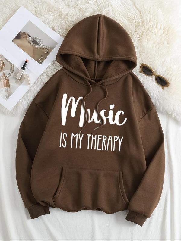 Plus Size Letter Print Drop Shoulder Hoodie, Fashion Casual Drawstring Pocket Hooded Sweatshirt for Daily Holiday Outdoor...