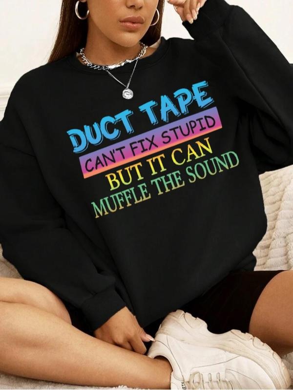 Plus Size Letter Print Drop Shoulder Sweatshirt, Casual Long Sleeve Round Neck Pullover for Women, Women's Plus Clothing...