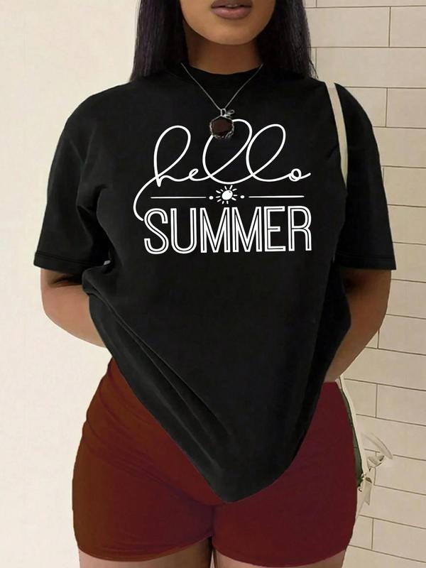 Plus Size Letter Print Drop Shoulder Tee, Fashion Casual Crew Neck T-shirt for Daily Holiday Outdoor Wear, Women Plus...