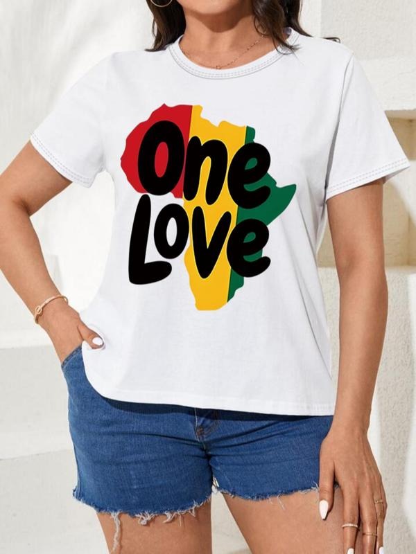 Plus Size Letter Print Round Neck Tee, Casual Short Sleeve Crew Neck T-Shirt for Summer, Women's Plus Clothing for Daily...