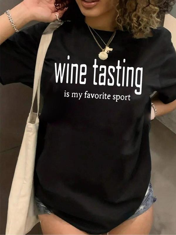 Plus Size Letter Print Round Neck Tee, Casual Short Sleeve Crew Neck T-shirt, Ladies Summer Outfit for Daily Wear Hoodie,...