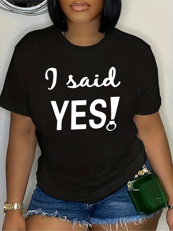 Plus Size Letter Print Round Neck Tee, Fashion Casual Short Sleeve T-shirt, Women's Summer Clothes for Daily Wear Hoodie,...