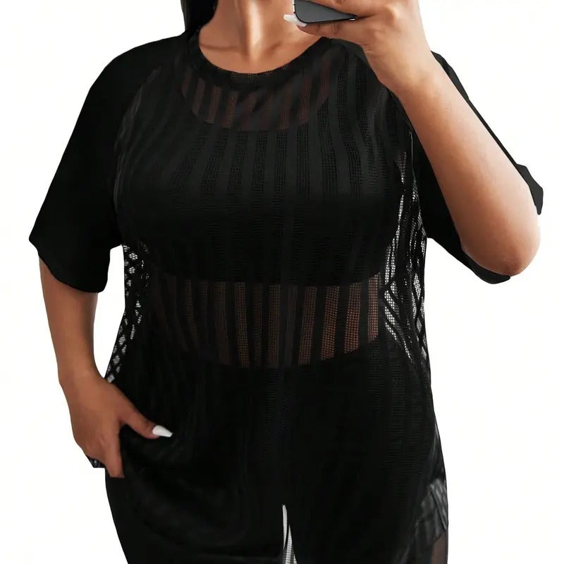 Plus Size Short Sleeve Sheer Mesh Tops T Shirt Blouse Hoodie, Sweatshirt | HypeDripTees.com