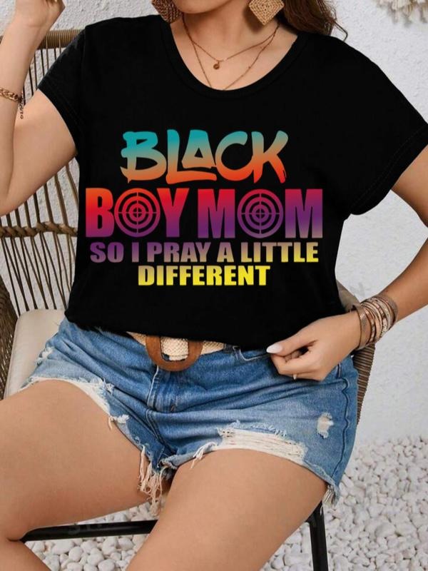 Plus Size Slogan Graphic Round Neck Tee, Fashion Casual Crew Neck T-shirt for Daily Holiday Vacation Outdoor Wear, Women...